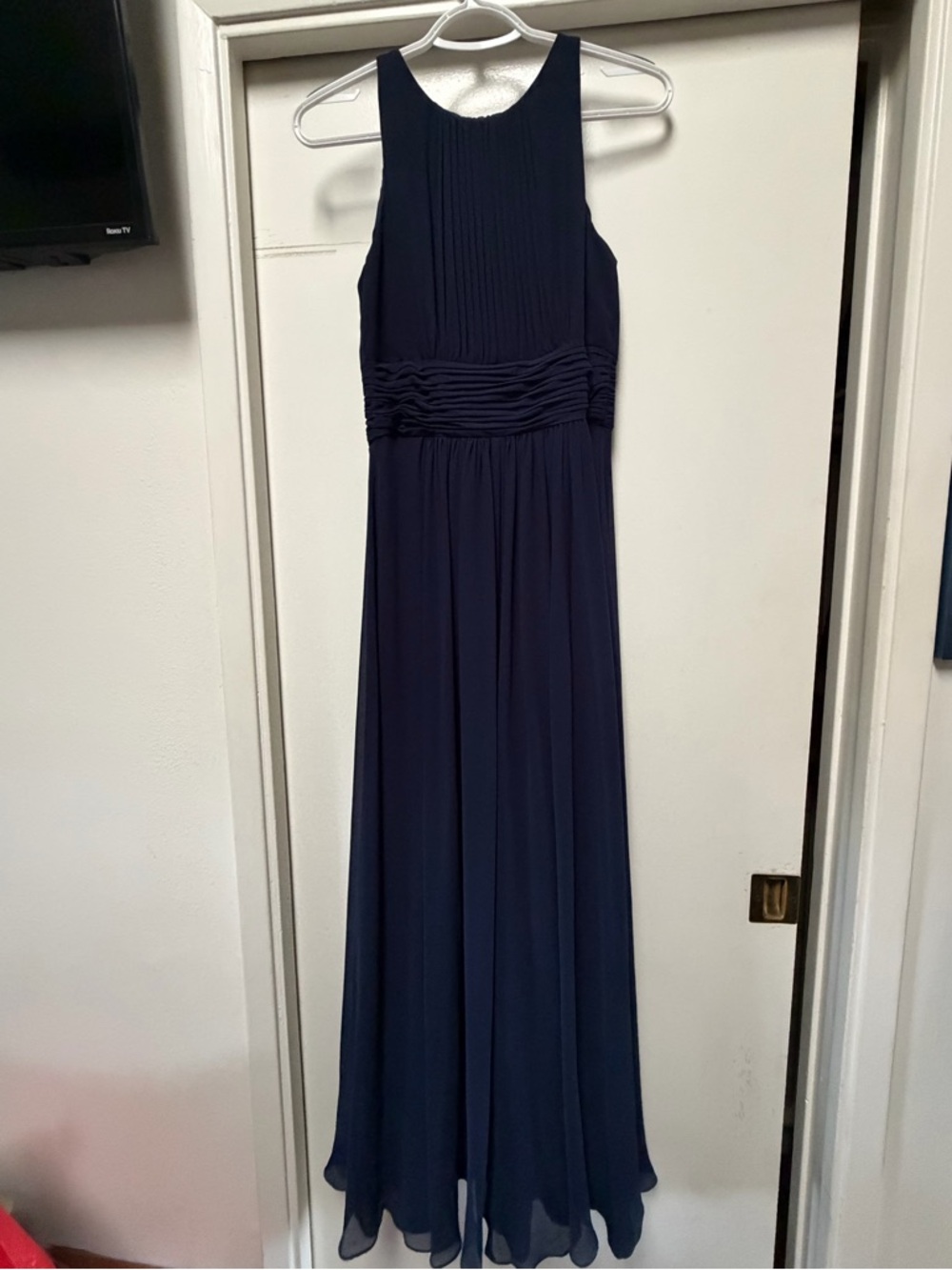 Ralph Lauren Navy Sleeveless Chiffon Maxi Gown